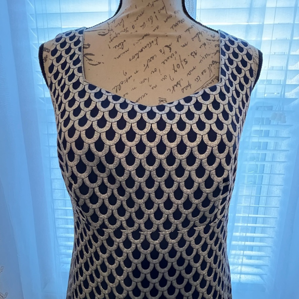 Lilly Pulitzer Adriana Silver Navy Dress Scalloped